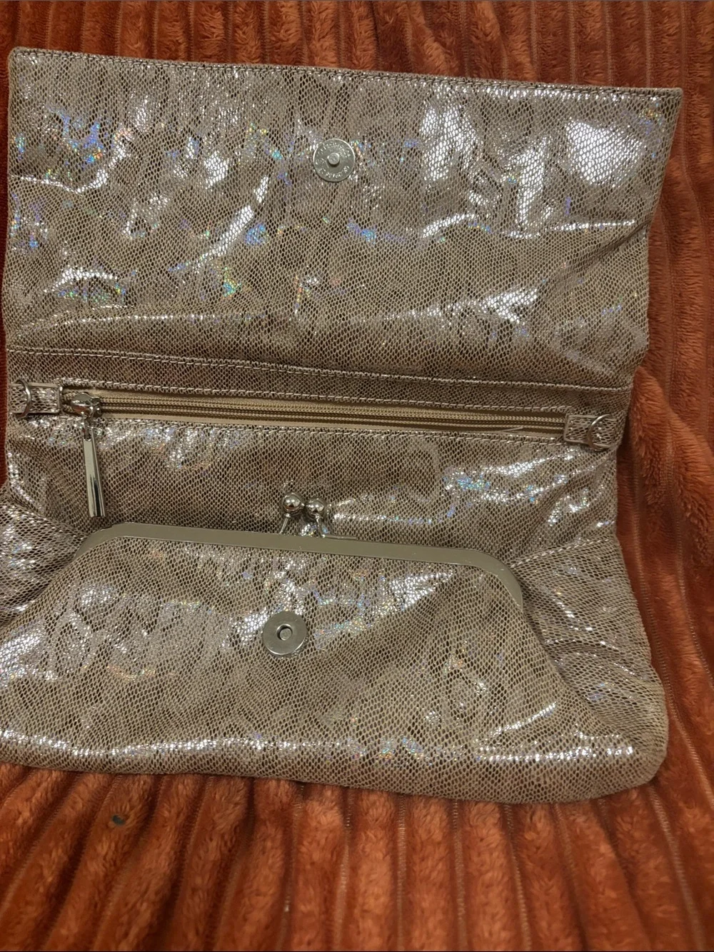 #charningcharlieMetallic Taupe Clutch Bag - Stylish Evening Fold-Over